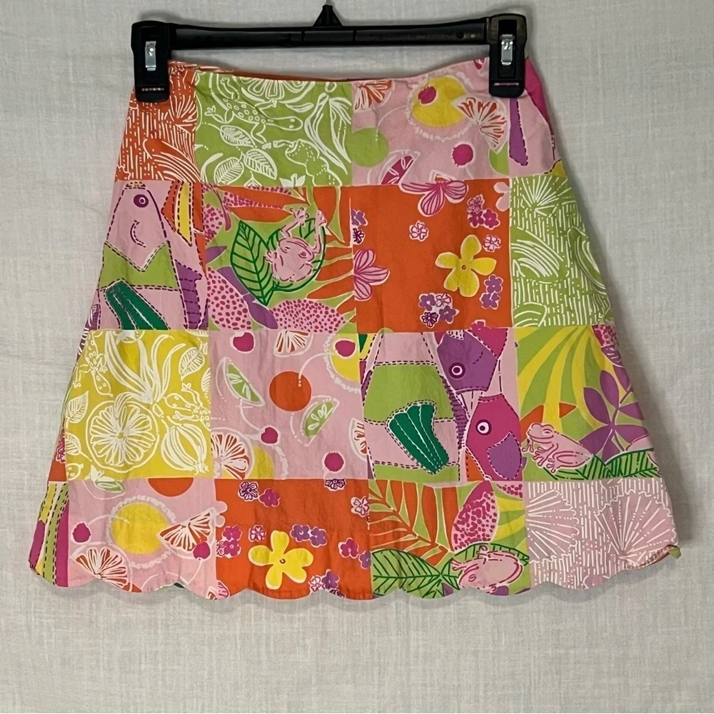 Girl's Lilly Pulitzer Vintage White Label Patch Print Zip Skirt Lined Si…